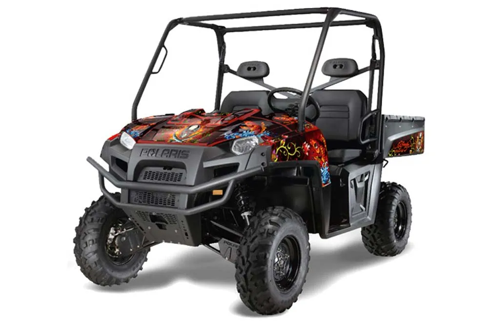 Polaris Ranger XP 500 / 800 / 900D 4x4 EFI Graphic Kit - 2010-2014 Ed Hardy - Pirates Red
