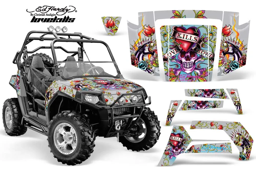 Polaris RZR 800 / 800S Graphic Kit - 2006-2010 Ed Hardy - Love Kills Silver