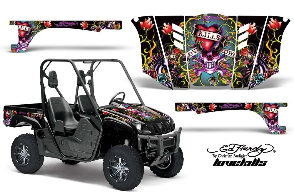 Yamaha Rhino 700 / 660 / 450 Graphic Kit - 2004-2013 Ed Hardy - Love Kills Black