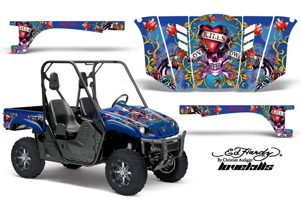 Yamaha Rhino 700 / 660 / 450 Graphic Kit - 2004-2013 Ed Hardy - Love Kills Blue