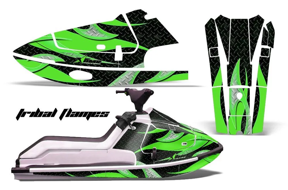 Kawasaki X2 650 Jet Ski Graphic Kit - 1986-1995 Tribal Flames Green