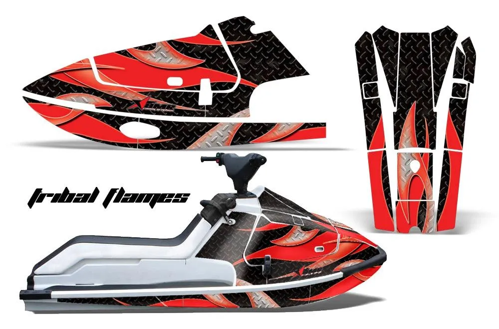 Kawasaki X2 650 Jet Ski Graphic Kit - 1986-1995 Tribal Flames Red