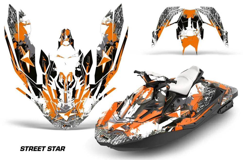 Sea Doo Bombardier Spark (2 UP) Jet Ski Graphic Kit 2014-2016 Street Star Orange