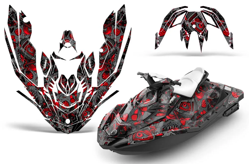 Sea Doo Bombardier Spark (3 UP) Jet Ski Graphic Kit 2015-2018 Tune In Red