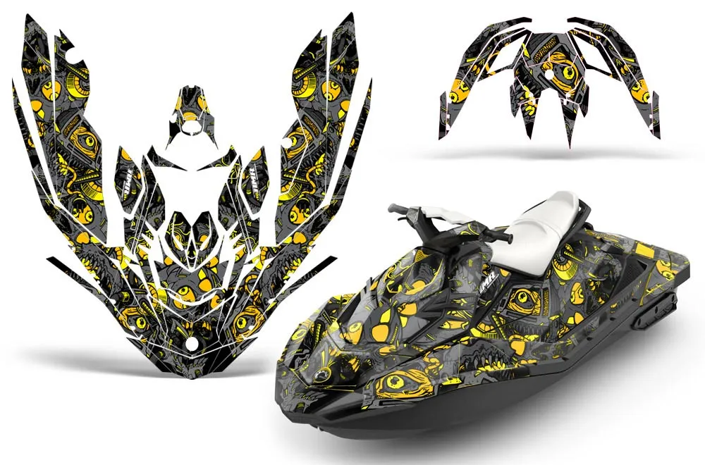 Sea Doo Bombardier Spark (3 UP) Jet Ski Graphic Kit 2015-2018 Tune In Yellow