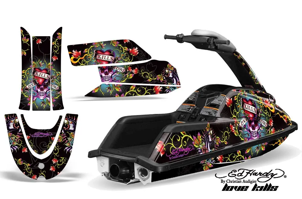 Yamaha Superjet Freestyle Jet Ski Graphic Kit (Round Nose) All Years Ed Hardy - Love kills Black