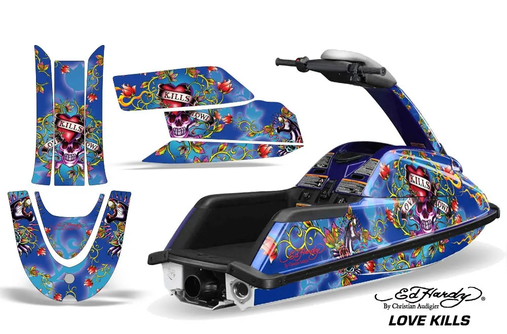 Yamaha Superjet Freestyle Jet Ski Graphic Kit (Round Nose) All Years Ed Hardy - Love kills Blue