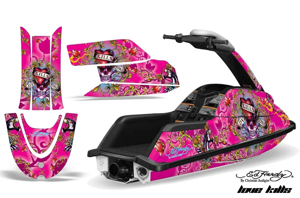 Yamaha Superjet Freestyle Jet Ski Graphic Kit (Round Nose) All Years Ed Hardy - Love kills Pink