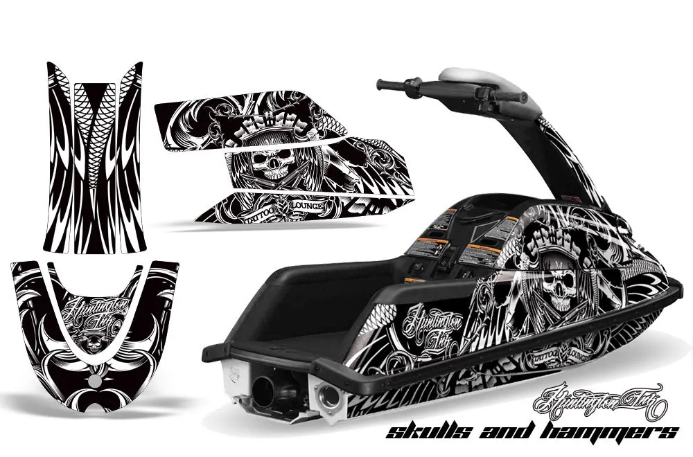 Yamaha Superjet Freestyle Jet Ski Graphic Kit (Round Nose) All Years Skulls and Hammers White