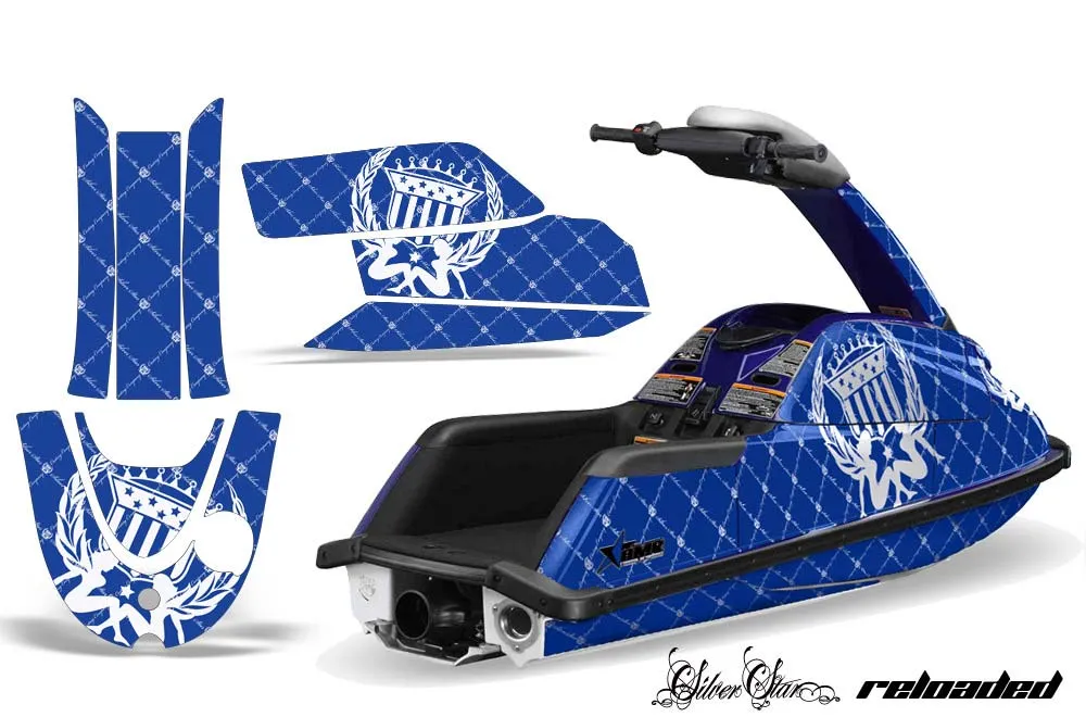 Yamaha Superjet Round Nose Jet Ski Graphic Kit - All Years Silver Star - Reloaded Blue