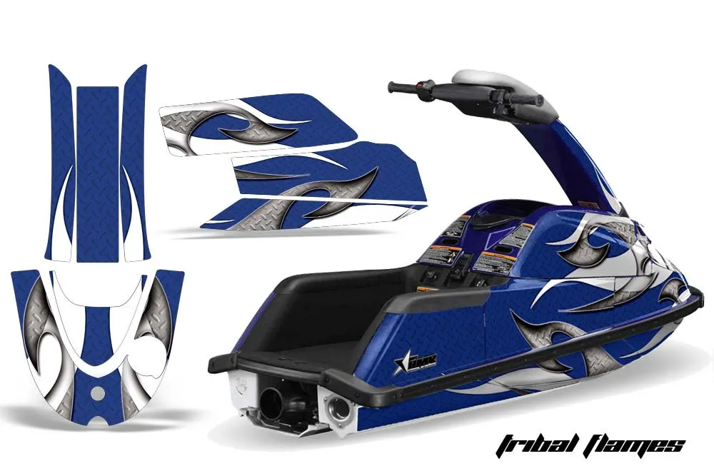 Yamaha Superjet Round Nose Jet Ski Graphic Kit - All Years Tribal Flames Blue