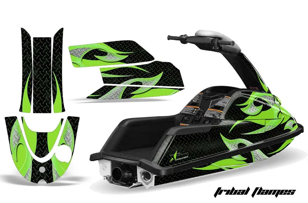 Yamaha Superjet Round Nose Jet Ski Graphic Kit - All Years Tribal Flames Green