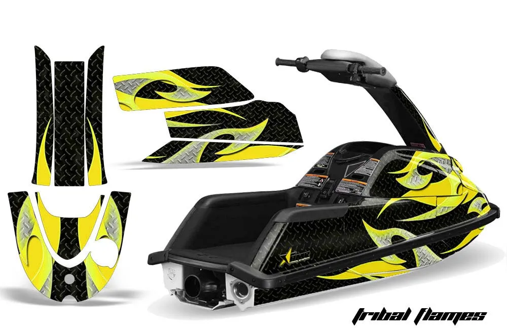 Yamaha Superjet Round Nose Jet Ski Graphic Kit - All Years Tribal Flames Yellow