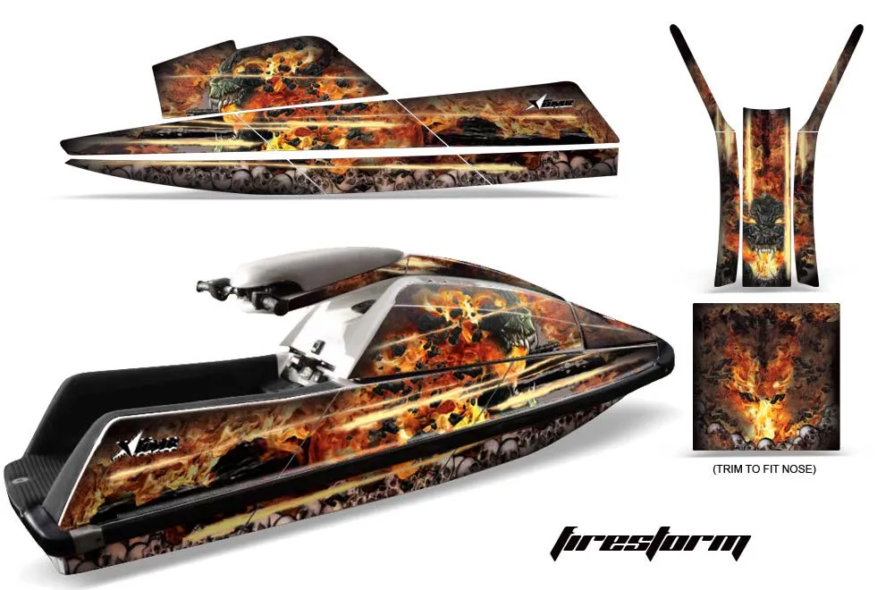 Yamaha Superjet Square Nose Jet Ski Graphic Kit - All Years Firestorm Black