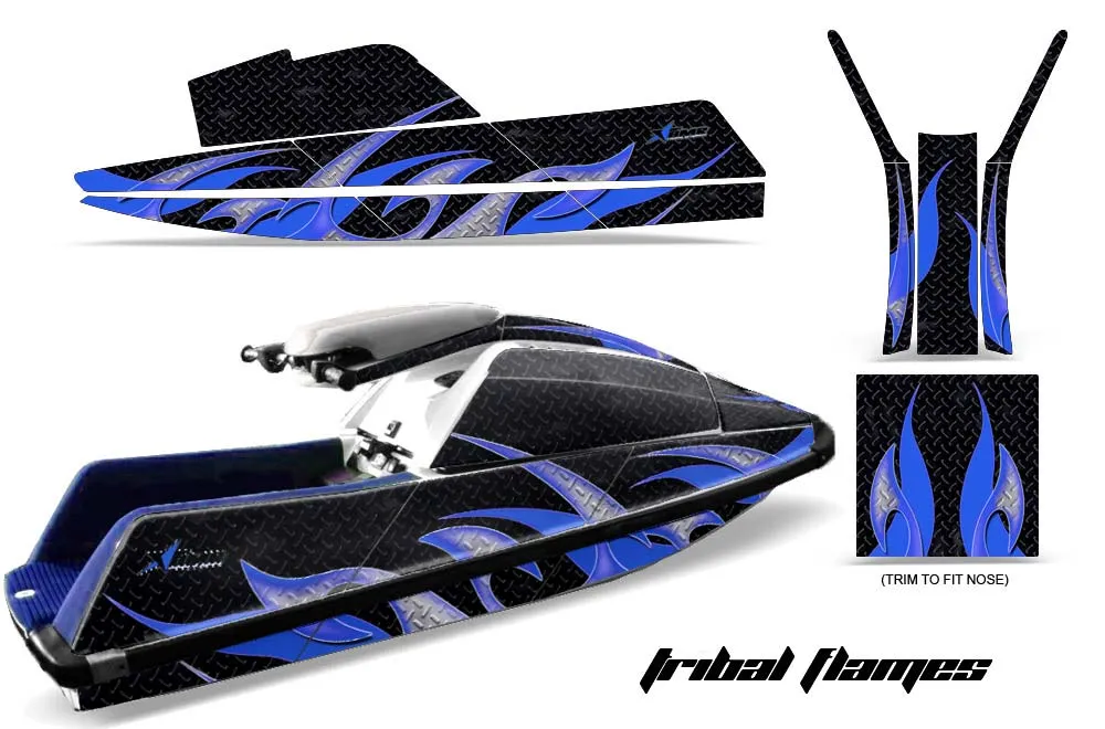 Yamaha Superjet Square Nose Jet Ski Graphic Kit - All Years Tribal Flames Blue