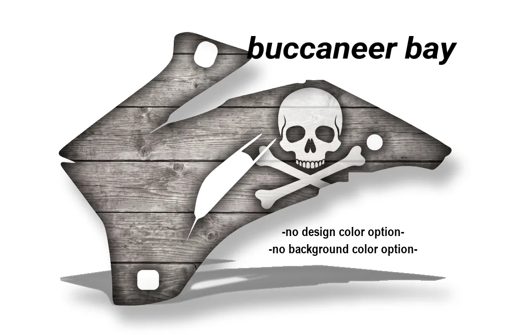Buccaneer Bay design shown on a set of graphic panels