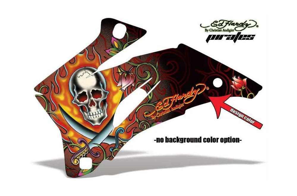 Ed Hardy Pirates design shown on a set of graphic panels