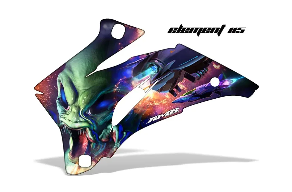 Element 115 design shown on a set of graphic panels