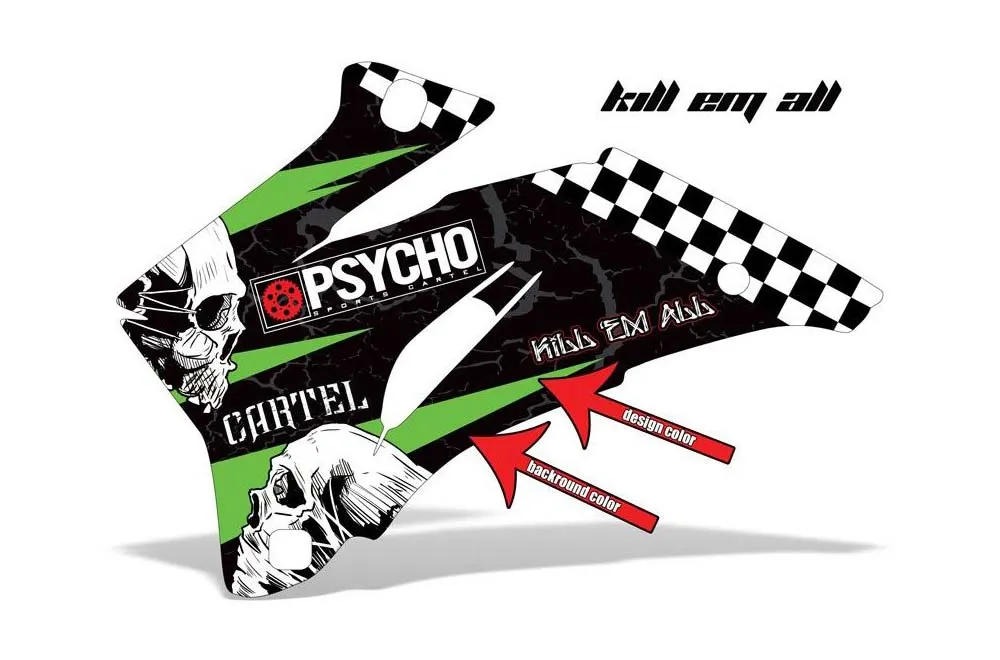 PSC - Kill Em All design shown on a set of graphic panels