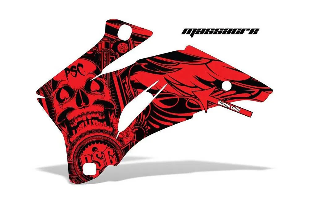 PSC - Massacre design shown on a set of graphic panels