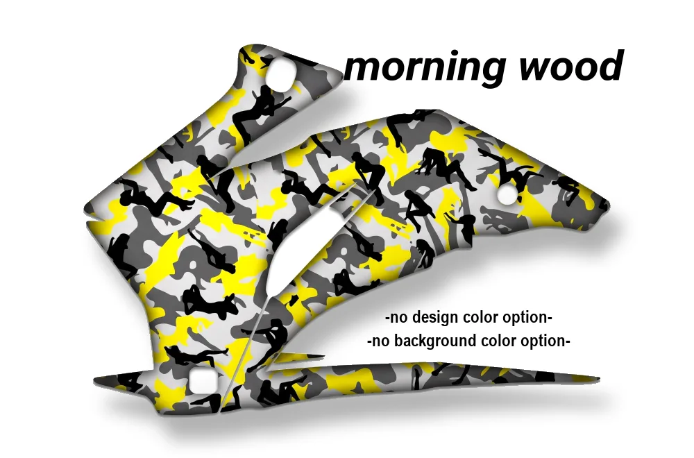Morning Wood design shown on a set of graphic panels