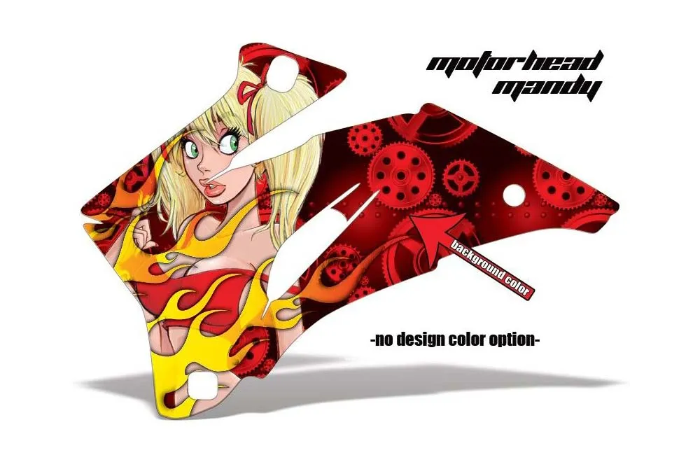 Motorhead Mandy design shown on a set of graphic panels