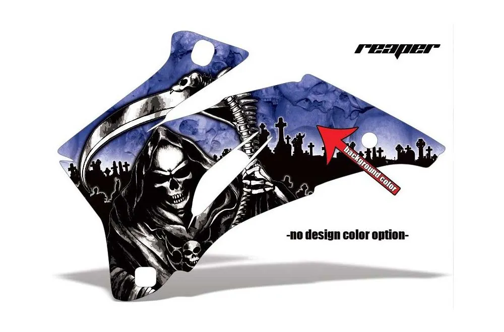 Reaper design shown on a set of graphic panels