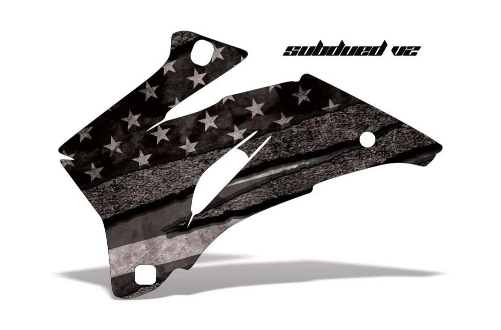 Subdued V2 design shown on a set of graphic panels