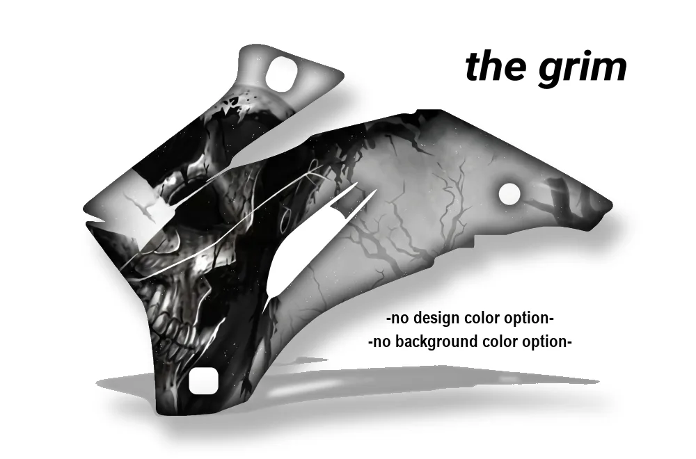 The Grim design shown on a set of graphic panels
