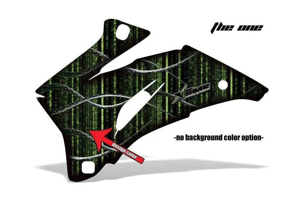 The One design shown on a set of graphic panels